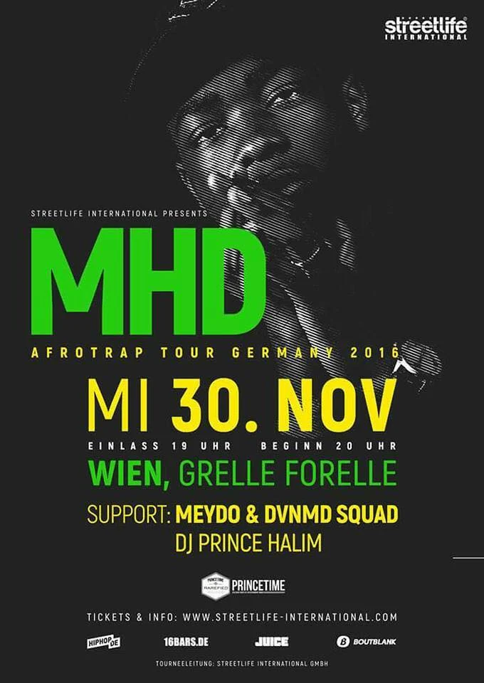MHD Afrotrap Tour Flyer mit DJ Prince Halim als Support