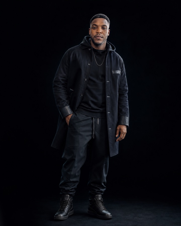 DJ King Halim, Studio-Portrait im Mantel