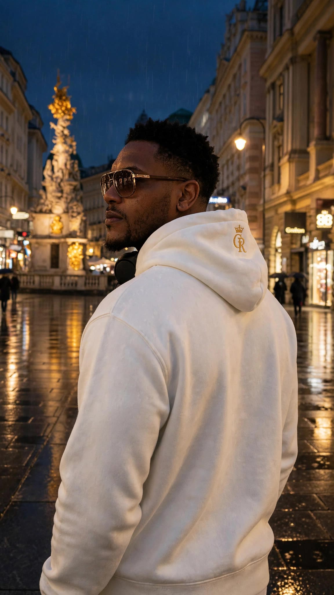 KINGTIME Gold Crown Hoodie in Creme mit bestickter Gold-Crown an der Kapuze