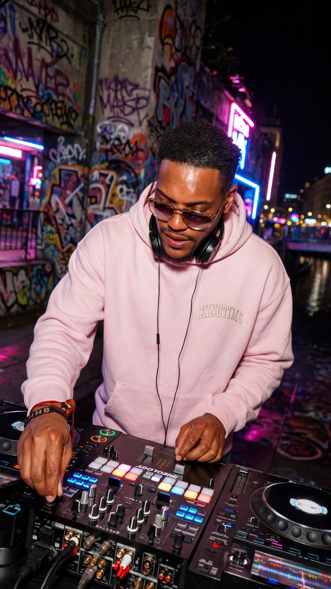 KINGTIME Hoodie in Rosé mit College-Schriftzug