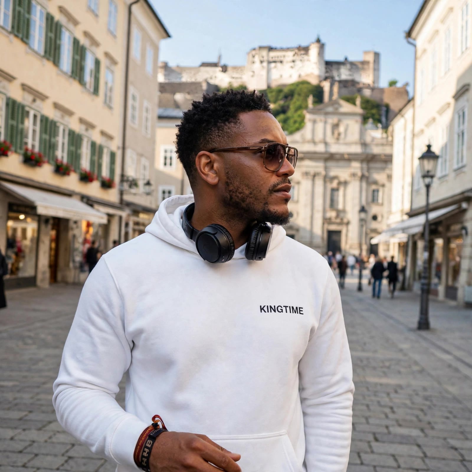 KINGTIME Hoodie in Weiß mit KINGTIME-Schriftzug